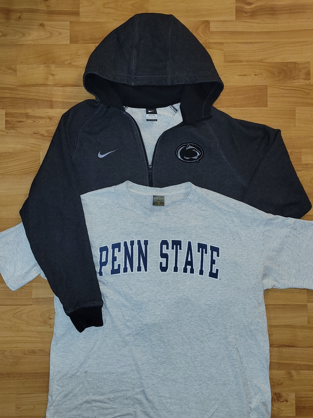 Penn State 2XL XXL Bundle : Nike Black Zip-up Hoodie / Vintage Thrased Gray Tee